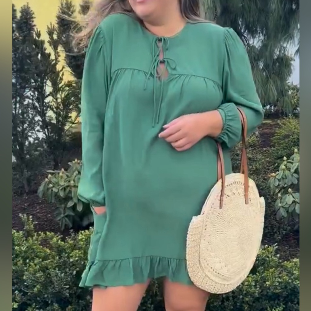 Smash + Tess long sleeve mini green dress
